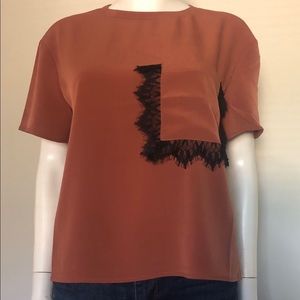 BYSI  Shirt Brown Blouse Pocket Short Sleeve sizeM